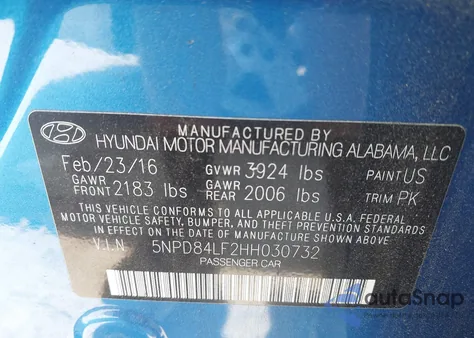 2017 Hyundai Elantra Se z USA, uszkodzony, nr VIN 5NPD84LF2HH030732